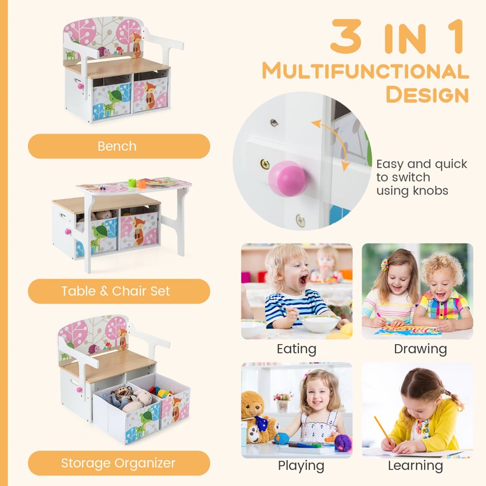 Costway 3 in 1 White Kids Convertible Activity Bench Image 8
