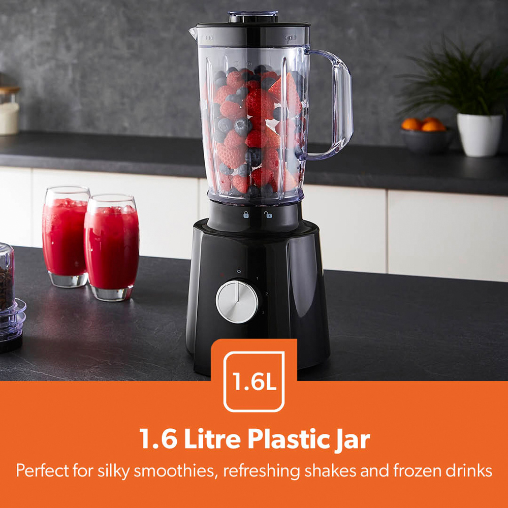 Geepas GSB44118UK-BK Black 1.6L 2-in-1 Food Jug Blender and Mini Coffee Spice Grinder 650W Image 6