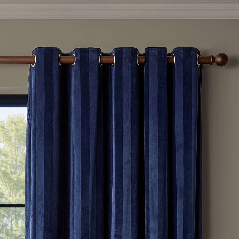 Paoletti Regency Midnight Stripe Velvet Lined Eyelet Curtains 168 x 137cm Image 3