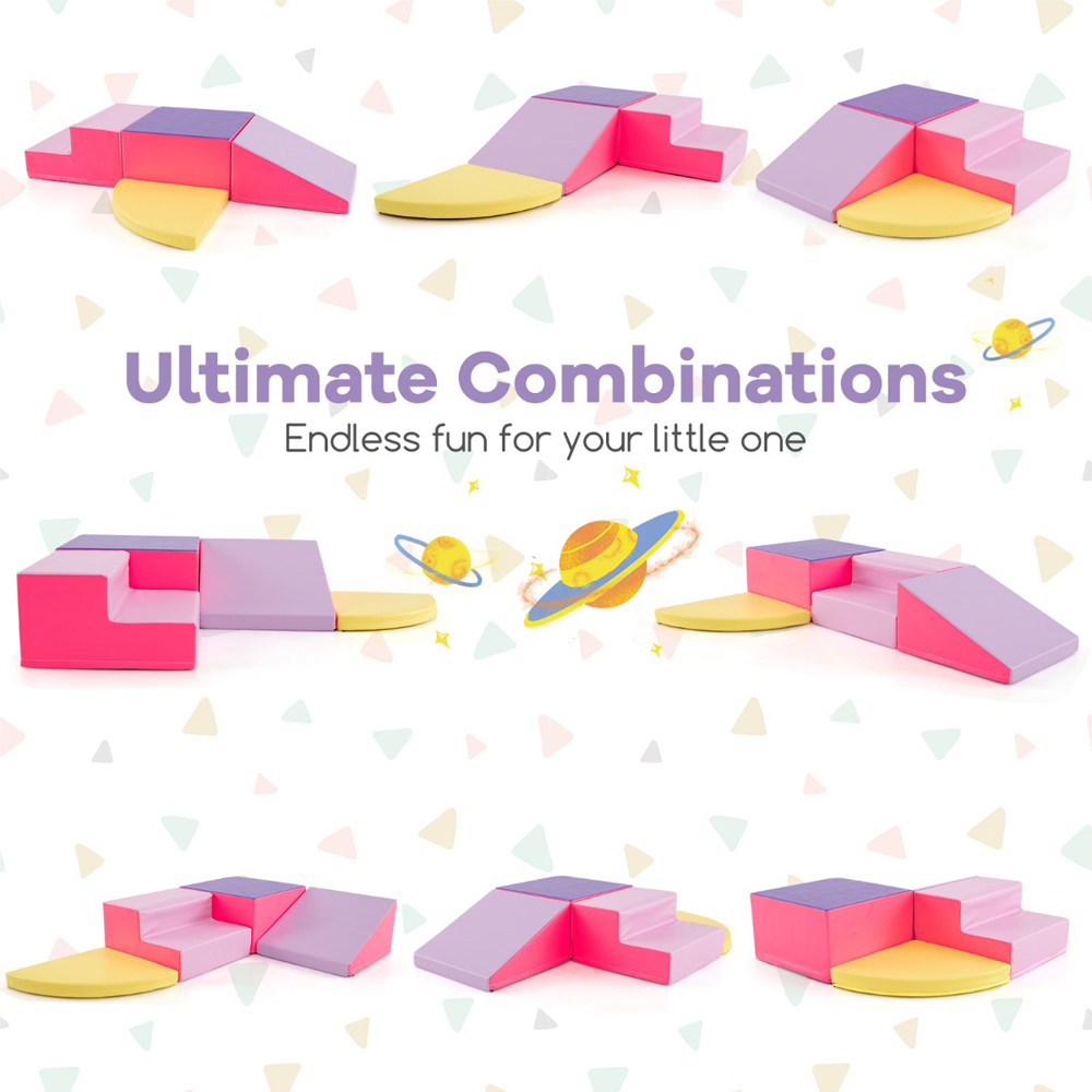Costway Pink Infant Baby Climb and Crawl Foam Block Play Set 4 Piece Image 6