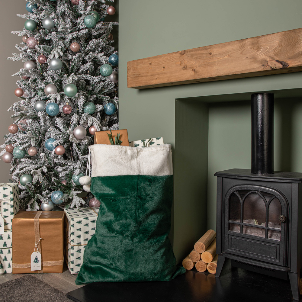 Samuel Alexander Green Christmas Present Sack with White Cuff and Pom Poms Image 7