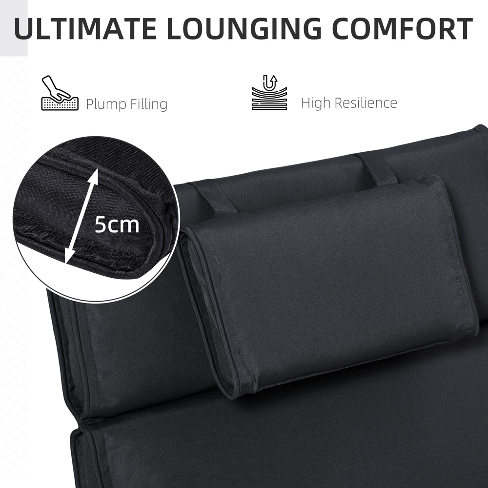 Outsunny Black Sun Lounger Cushion Replacement with Pillow 196 x 53cm Image 4