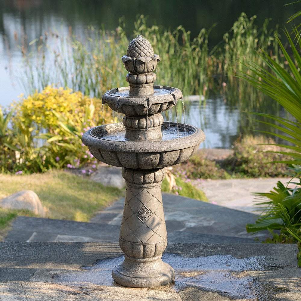 Teamson Home 2-Tier Light Grey Birdbath Water Fountain 99cm Image 2