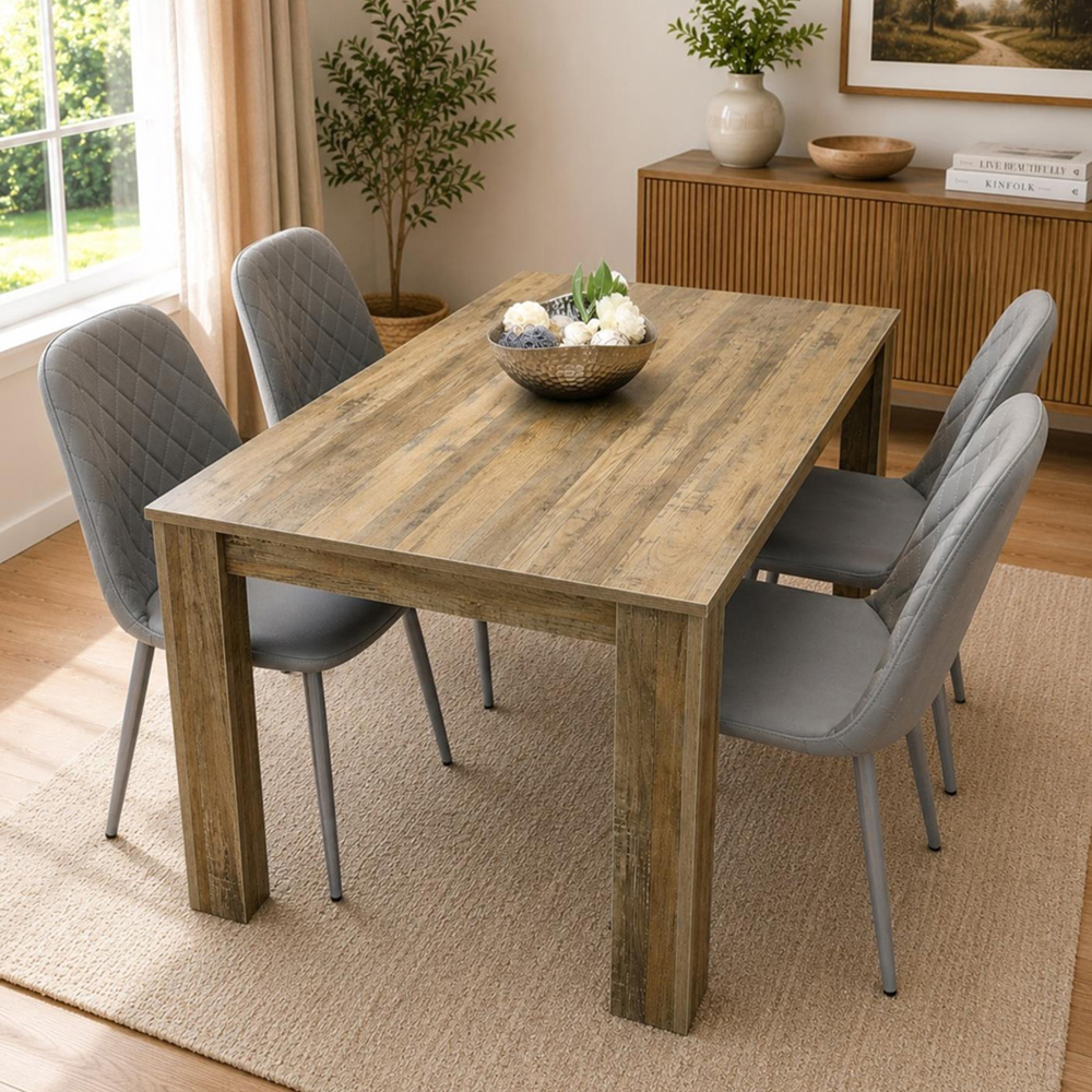 Portland 4 Seater Dining Set Rustic Effect and Grey Gem Image 1