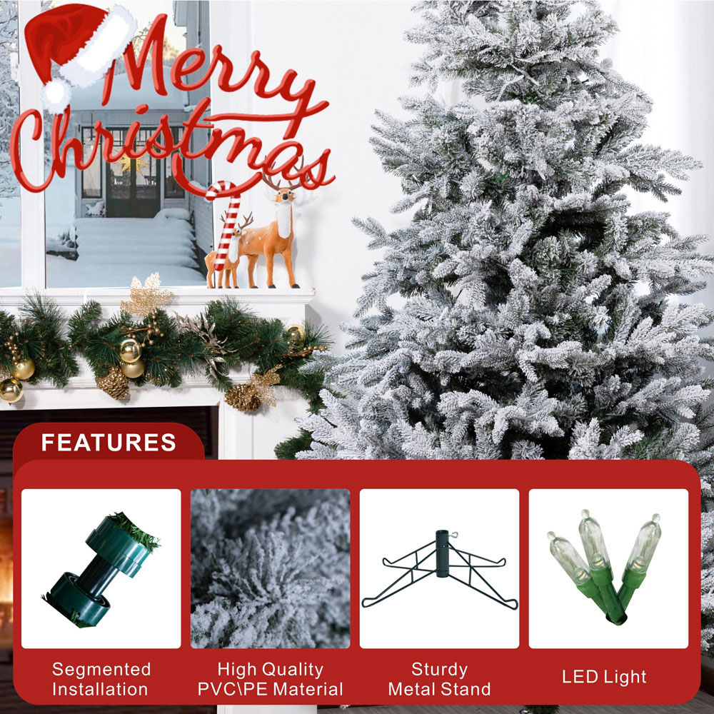 Abrihome Noble Fir Snow Covered Artificial Christmas Tree with 1402 Tips 8ft Image 7
