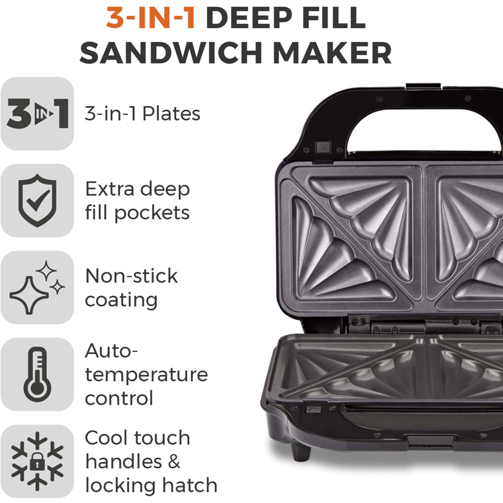 Tower 3 in 1 Silver Deep Fill Sandwich Maker Image 9