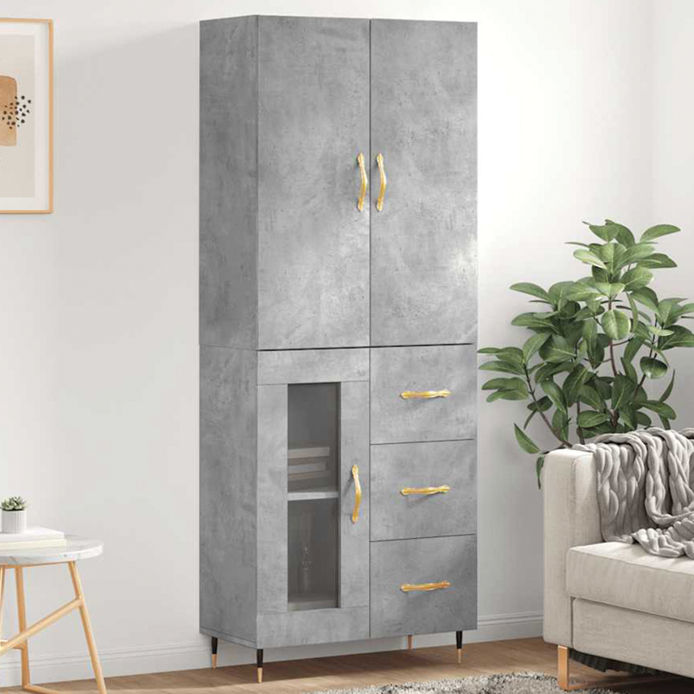 vidaXL 3 Door 3 Drawer Concrete Grey Highboard with Gold Handles Image 1