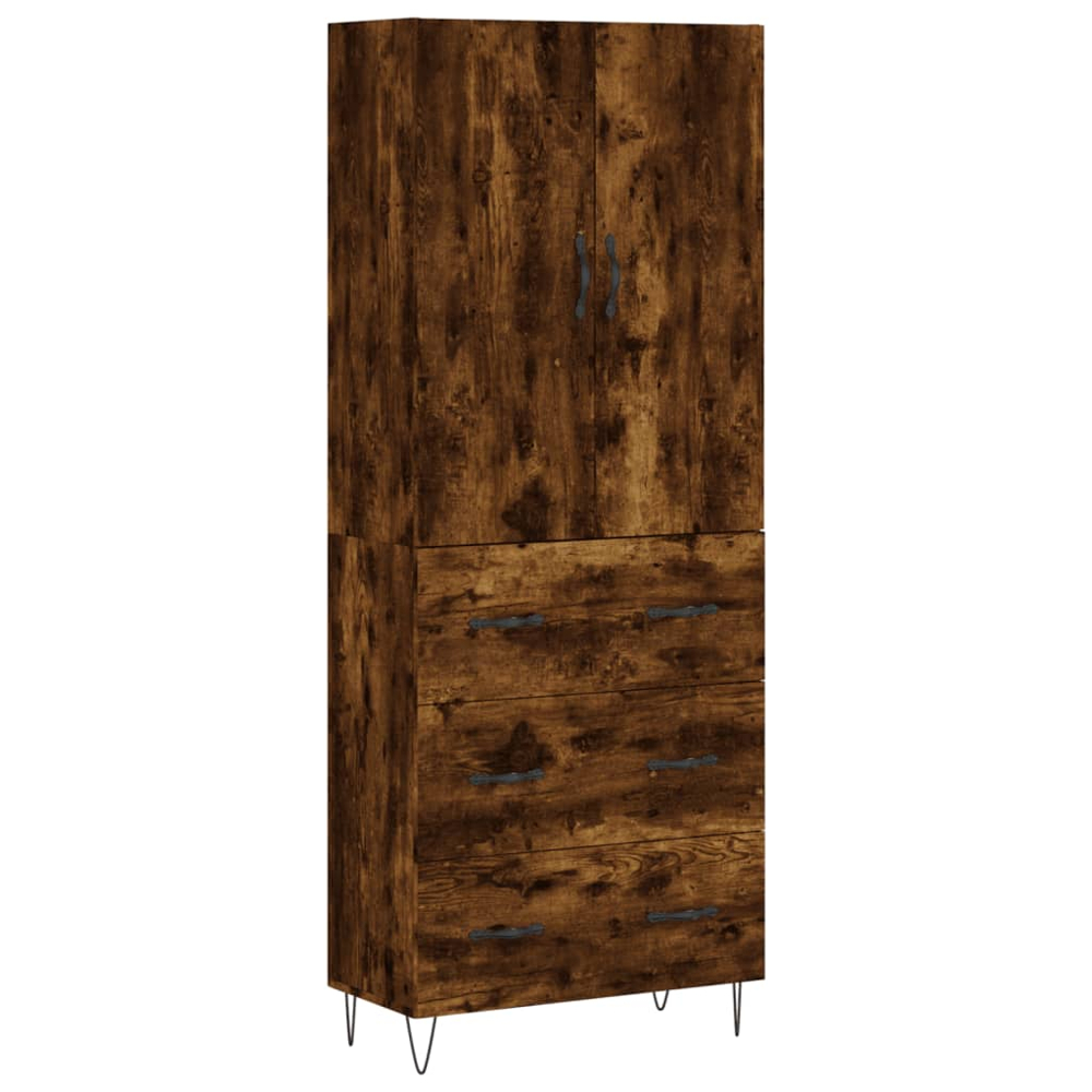 vidaXL 2 Door 3 Drawer Smoked Oak Highboard Image 2