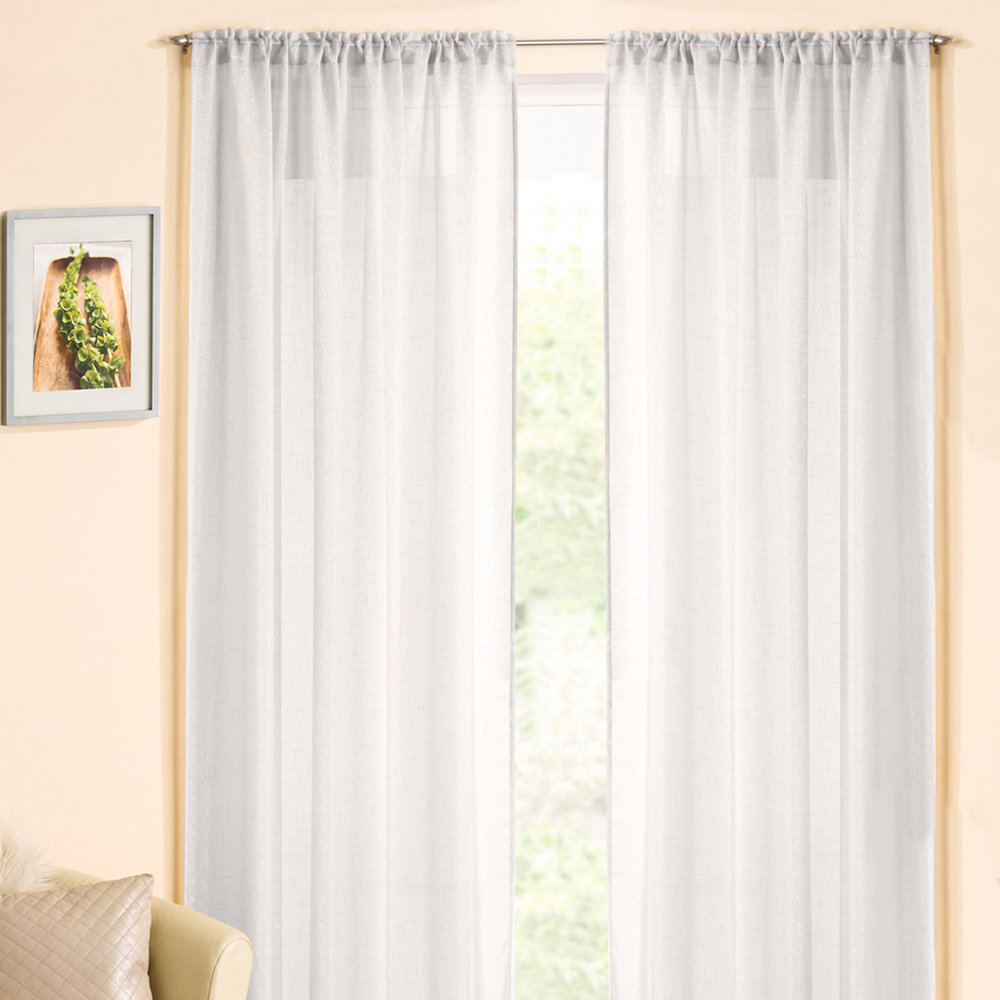 Tyrone Textiles Casablanca White Metallic Shimmer Pocket Header Voile Panel Curtains 140 x 137cm Image 1