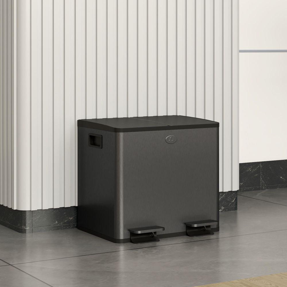 HOMCOM Dual Recycling Black Kitchen Pedal Bin 30L Image 2