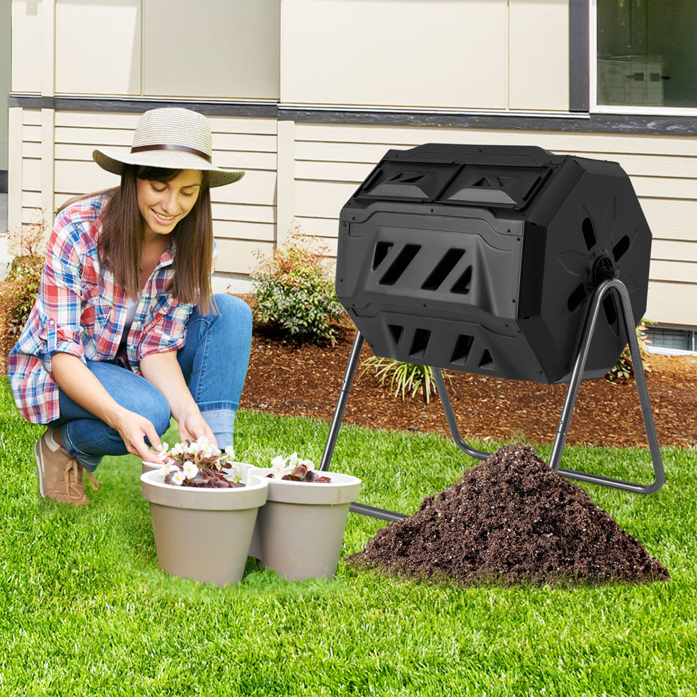 Costway Black Dual Chamber Tumbler Compost Bin 160L Image 2