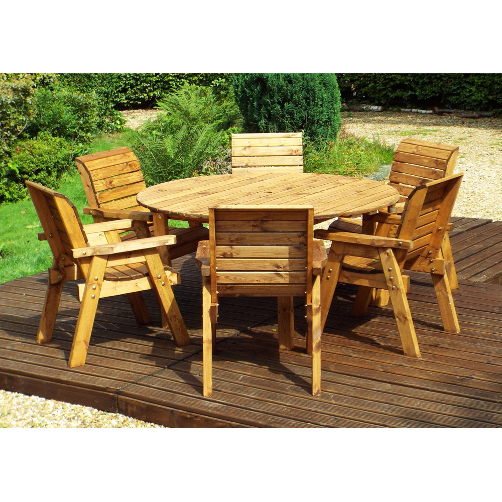 Charles Taylor Solid Wood 6 Seater Round Outdoor Dining Set with Red Cushions Image 6