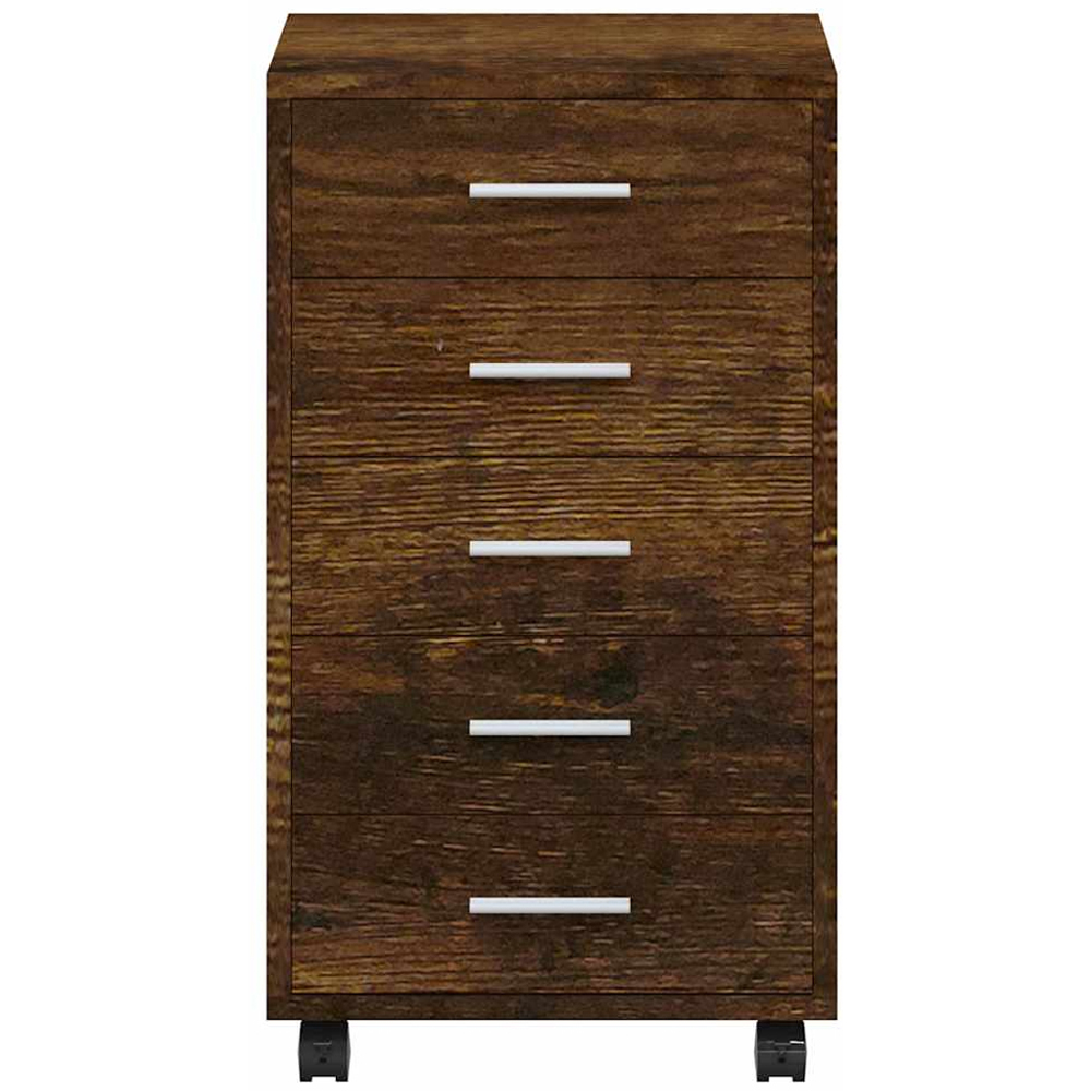 vidaXL 5 Drawer Smoked Oak Bedside Cabinet Image 5