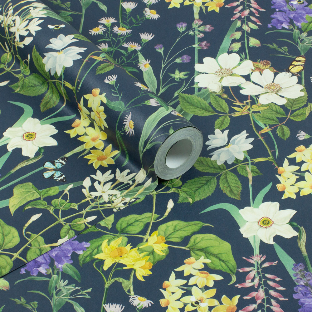 RHS Flower Medley Navy Wallpaper Image 2