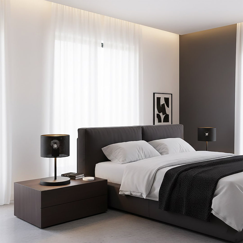 Emibig Lux Cylindrical Shade Black E27 Table Lamp Image 6