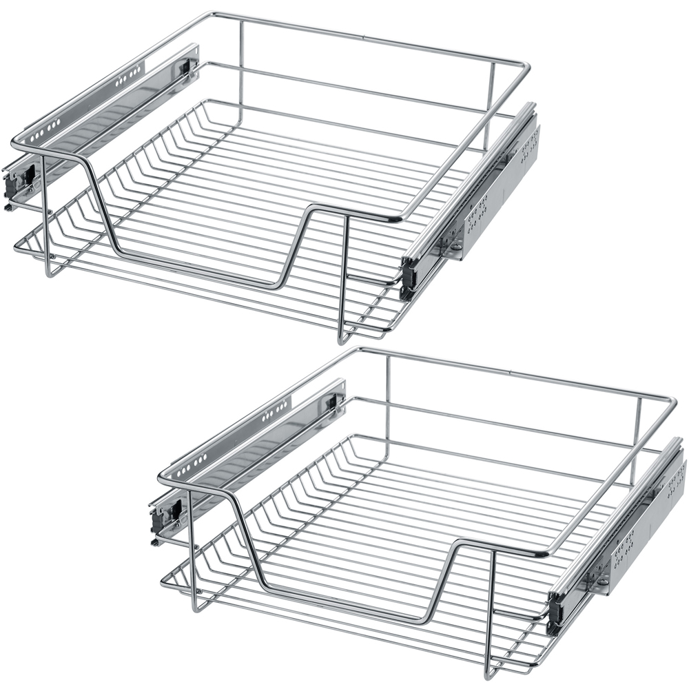 tectake Chrome Telescopic Drawer with Runners 14 x 47 x 44cm 2 Pack Image 1