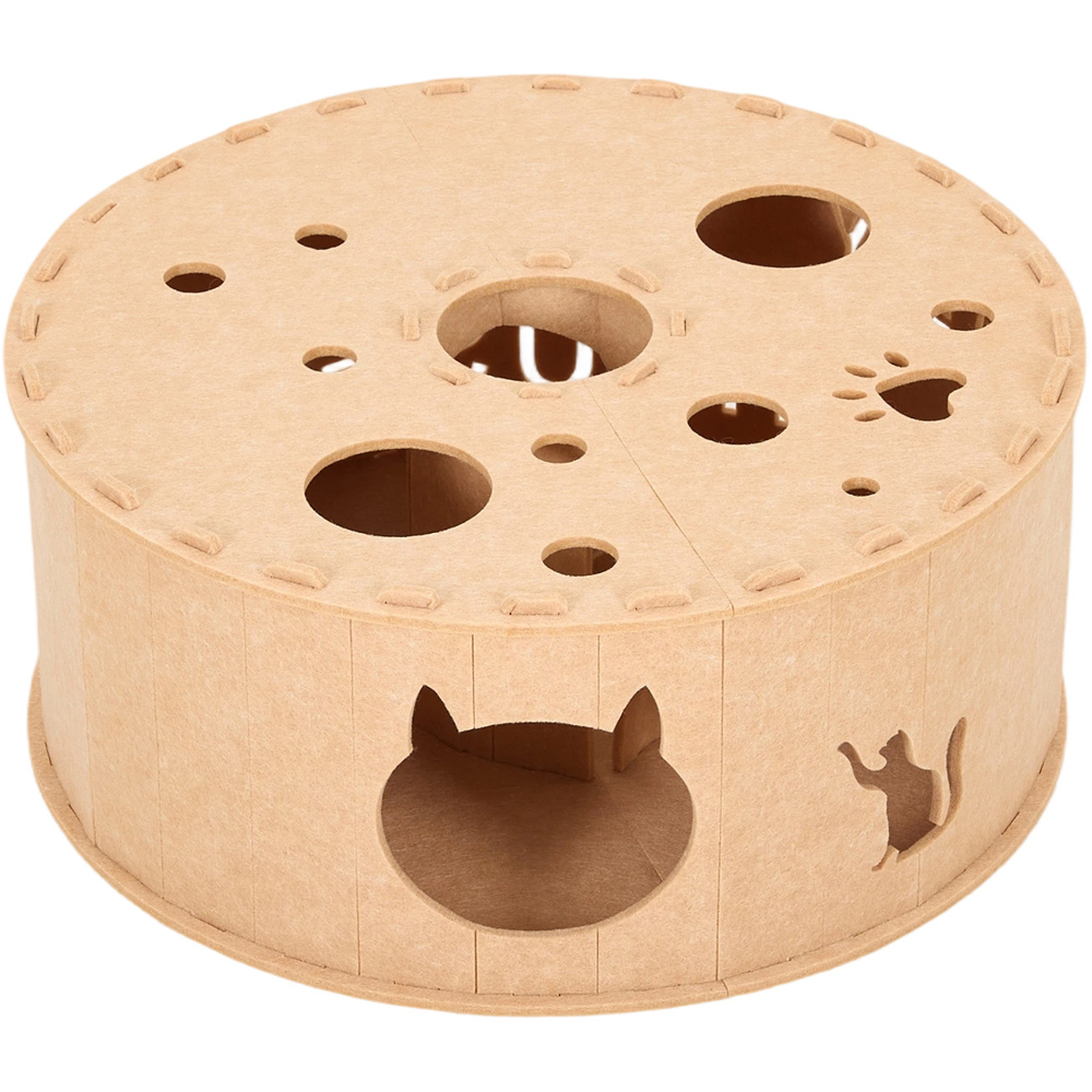 H&O Direct 2-Tier Coffee Colour Donut Shape Round Felt Cat House Image 1