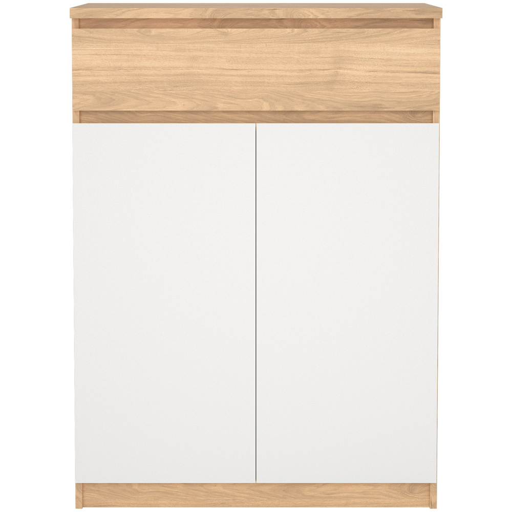 Florence 2 Door Single Drawer Jackson Hickory Oak and White Shoe Cabinet Image 3