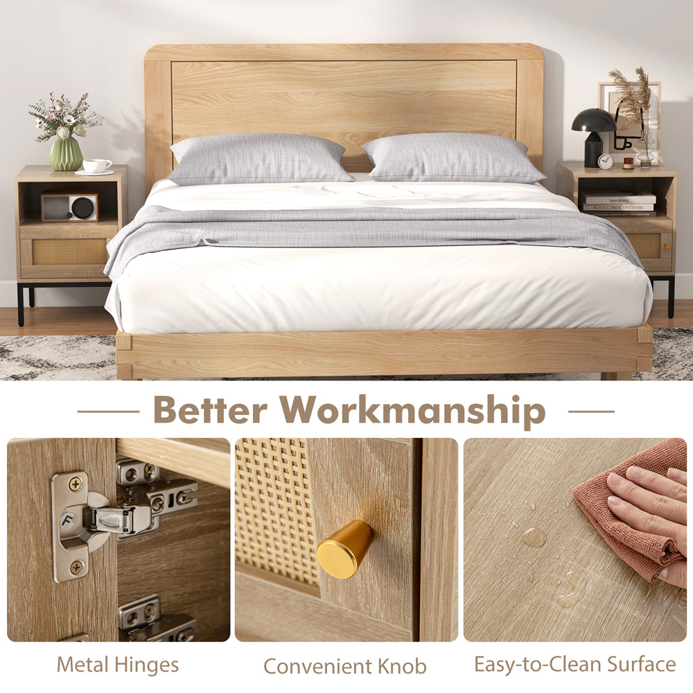 Costway Single Door Natural Home Boho Style Nightstand Accent Cabinet Image 8