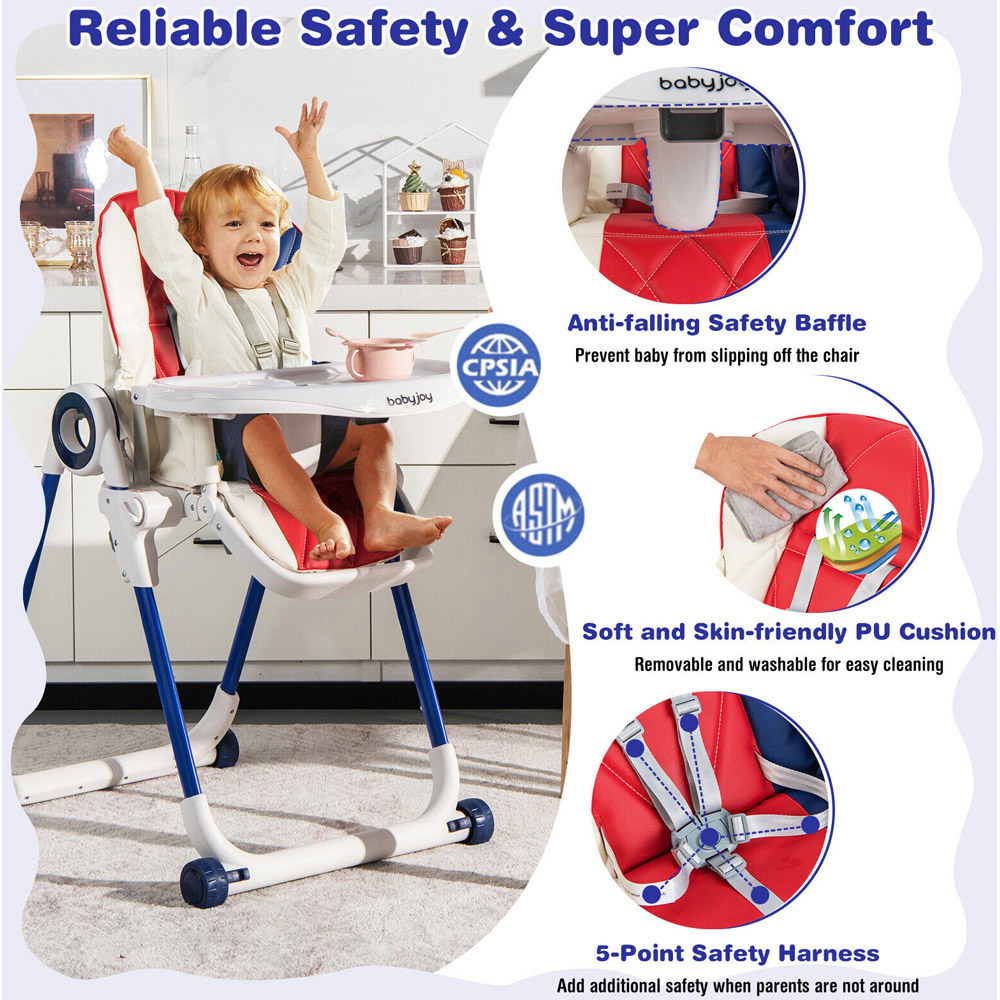 Costway Multicolour Folding Baby Highchair with Removable Tray Image 4