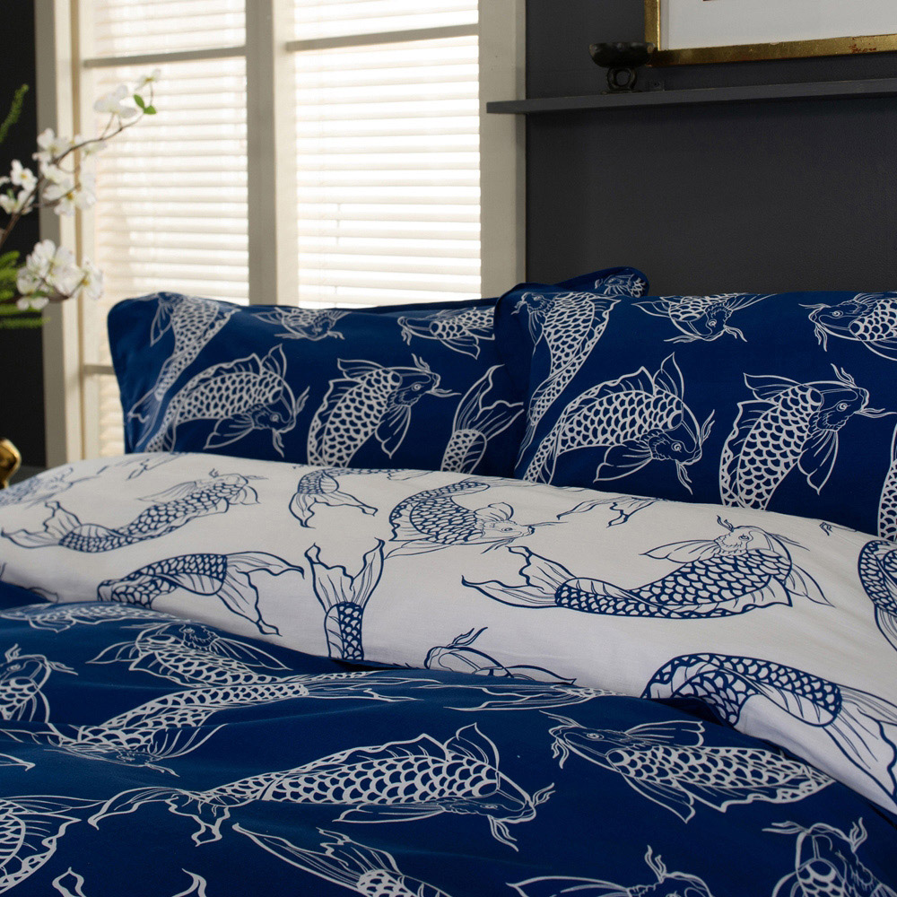 Deyongs Dancing Koi King Size Navy Duvet Set Image 2