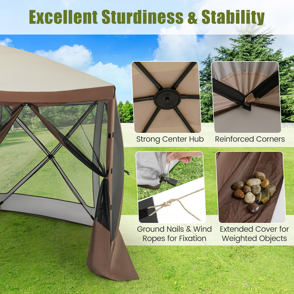 Costway 6 Sided Coffee Pop-up Gazebo Tent Image 4
