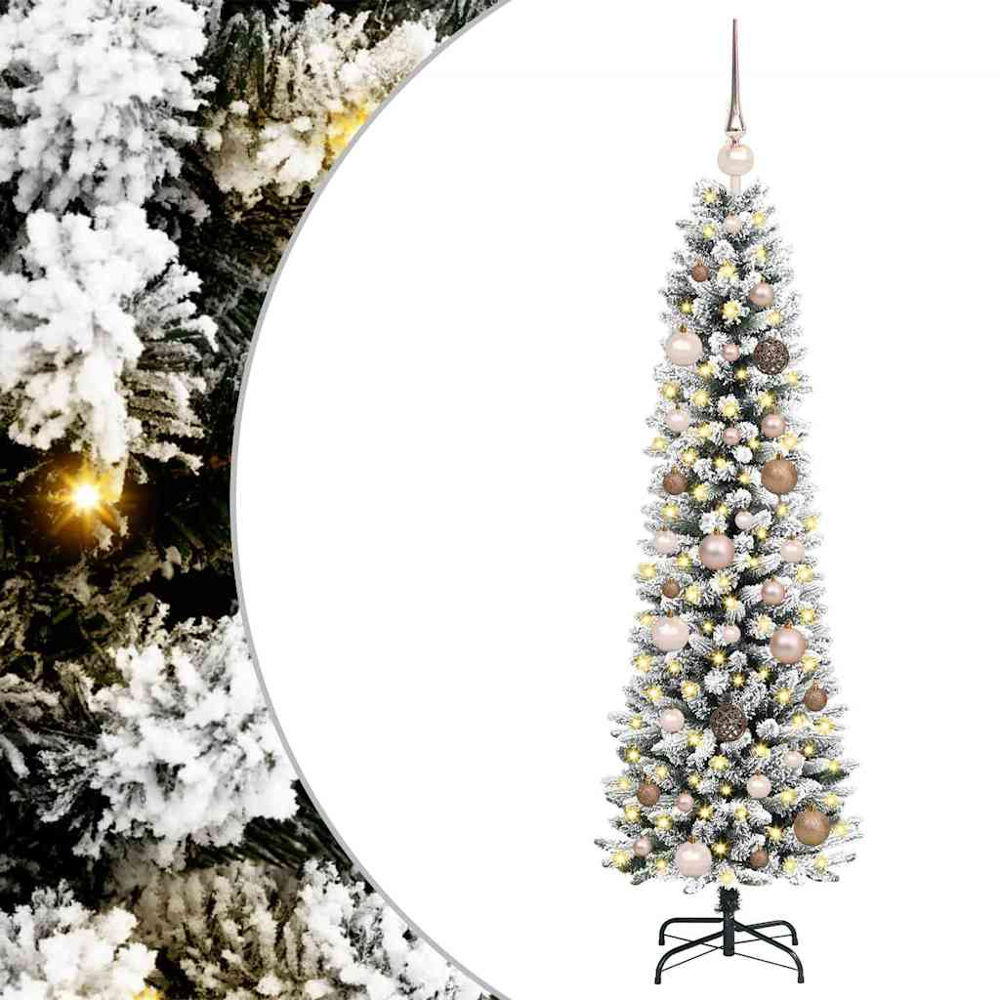 vidaXL Pre-Lit Rose Gold Baubles Artificial Snow Flocked Christmas Tree 5ft Image 2