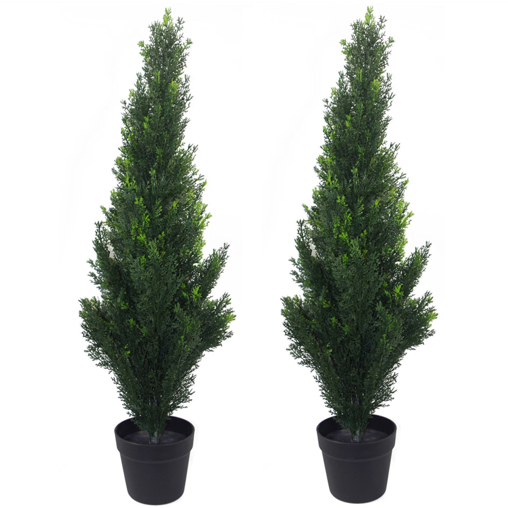 Leaf Artificial Cedar Cypress Topiary Tree 90cm 2 Pack Image 1