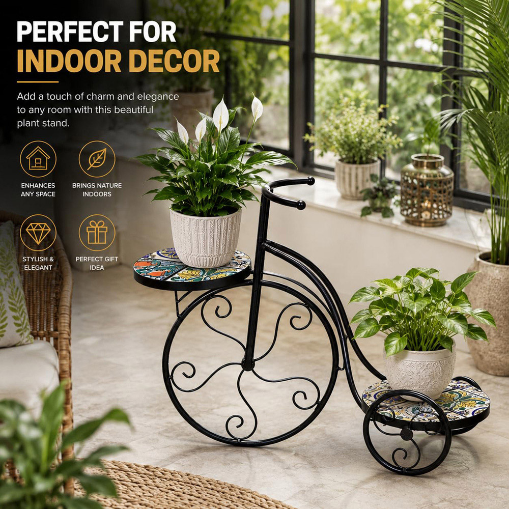 Shatchi Lisbon 2 Shelf Mosaic Tricycle Decorative Metal Plant Stand Image 5
