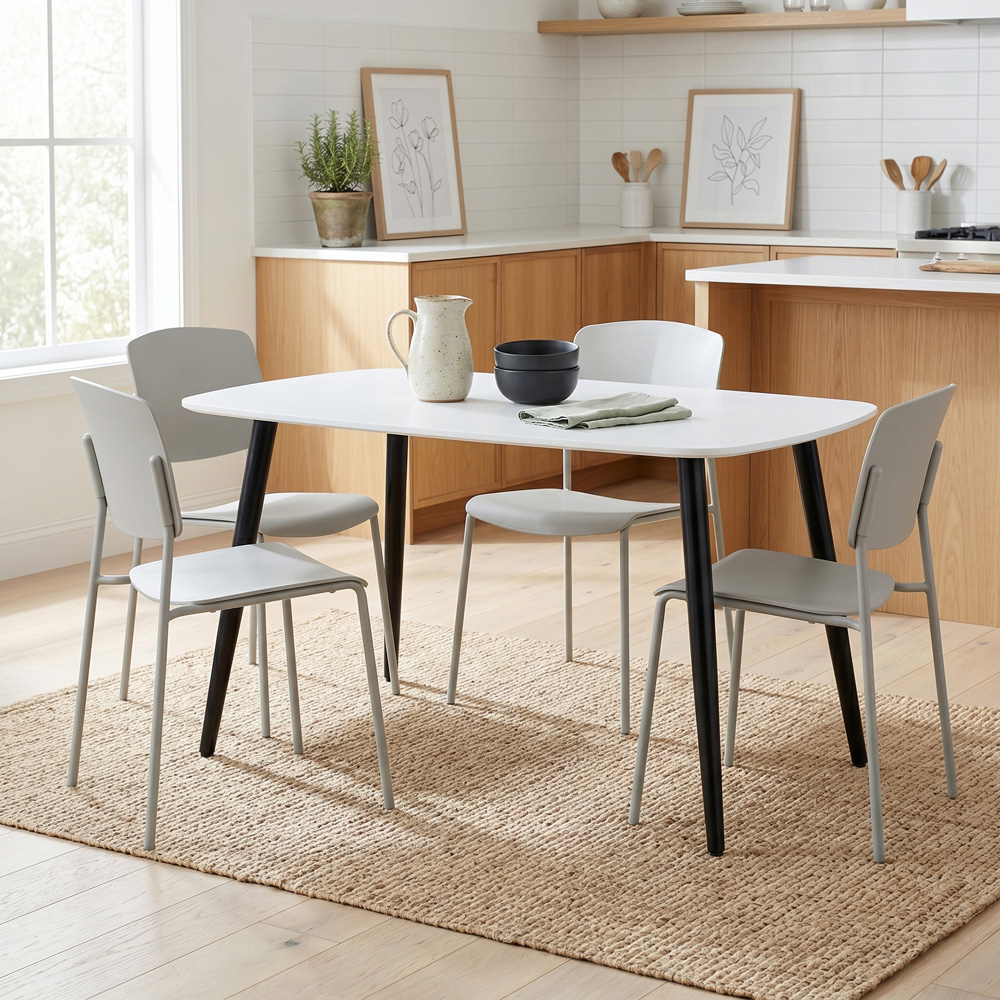 Core Products Aspen Academy 4 Seater Plastic Rectangular Dining Set White and Light Grey Image 5
