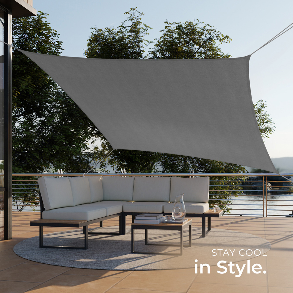 tectake Sonny Grey Water-Resistant Sun Shade Sail 300 x 400cm Image 7