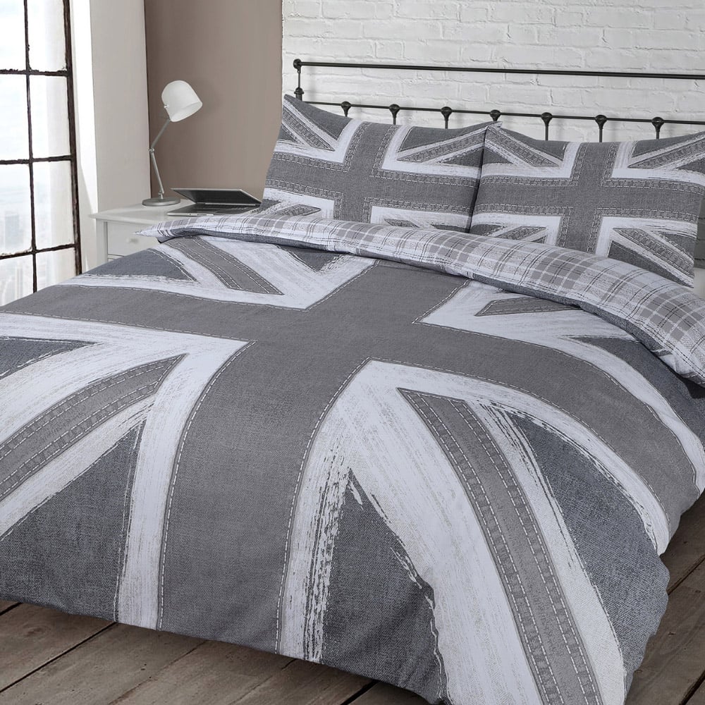 Velosso EasyCare Single Grey Union Jack Reversible Duvet Set Image 1