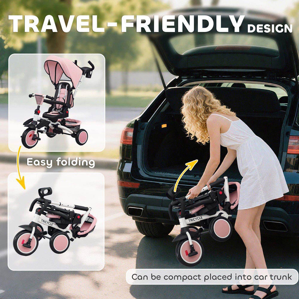 Tommy Toys 6-in-1 Toddler Pink 5 Point Harness Trike with Parent Handle Image 8