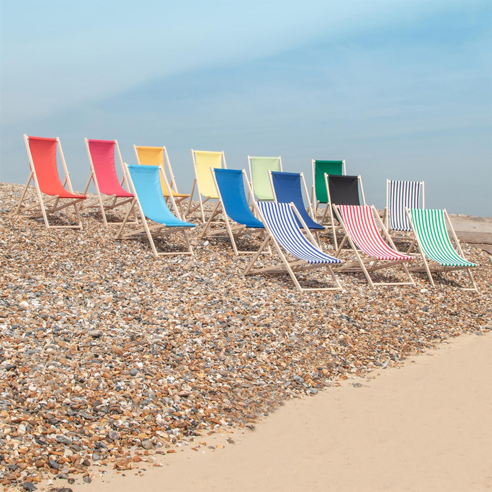 Harbour Housewares Sage Grey Stripe Wooden Foldable Deck Chair 4 Pack Image 5