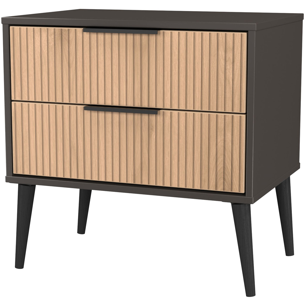 Crowndale Hong Kong 2 Drawer Slatt Effect and Graphite Side Table Ready Assembled Image 3