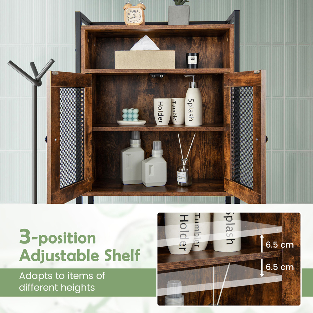 Costway Rustic Brown 2 Door 2 Shelf Over the Toilet Storage Cabinet Image 7