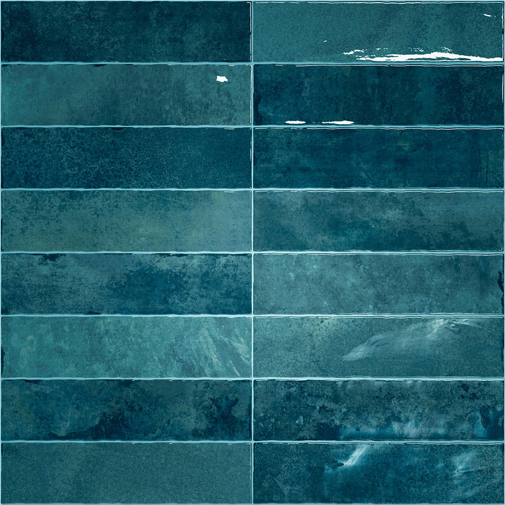 Top Ceramics Metro Blue Gloss Flat Bumpy Ceramic Wall Tile 75 x 300mm 1 sqm Image 2