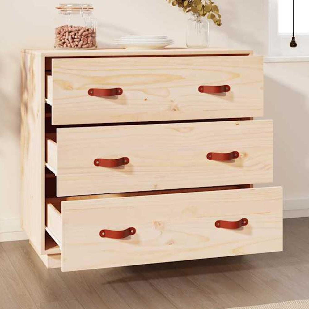 vidaXL 3 Drawer Natural Pine Wood Sideboard Image 1