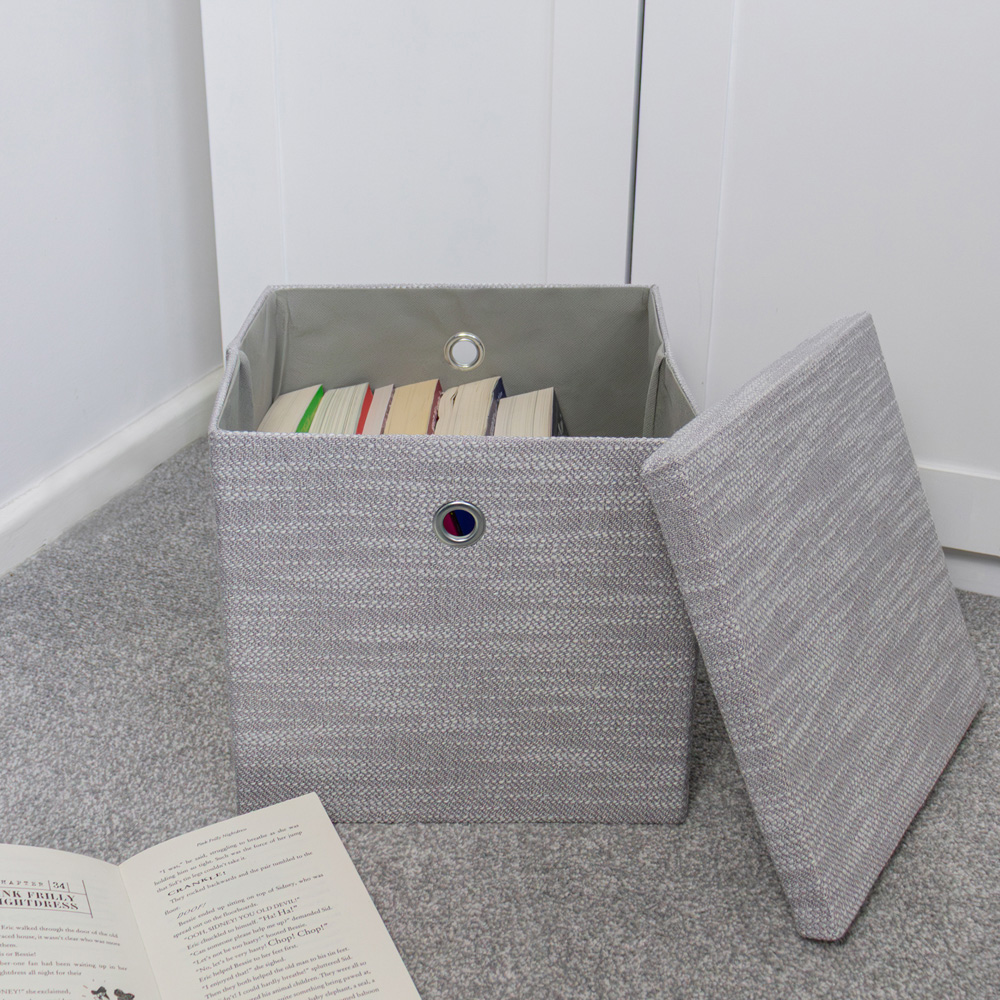 JVL Serena Light Grey Foldable Cube Organiser Box with Lid  Image 7