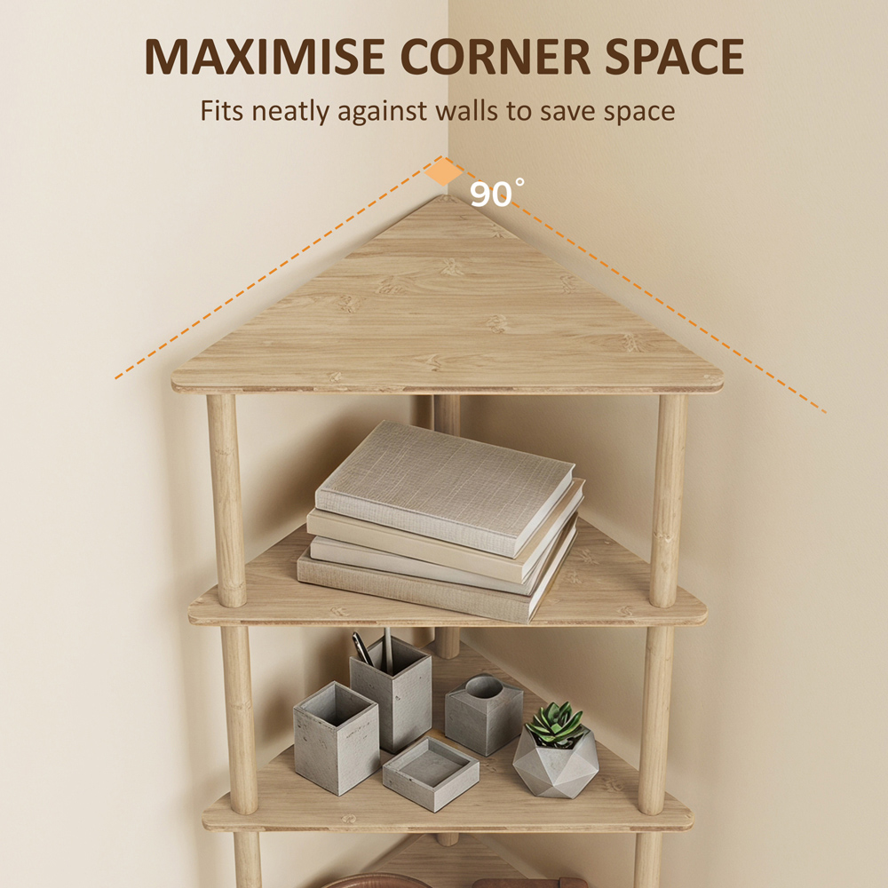 HOMCOM 4 Shelf Natural Wood Finish Corner Storage Unit Image 4