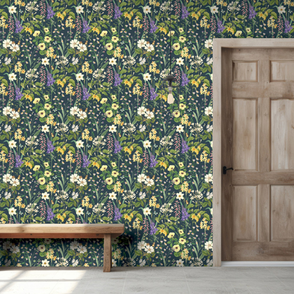 RHS Flower Medley Navy Wallpaper Image 5