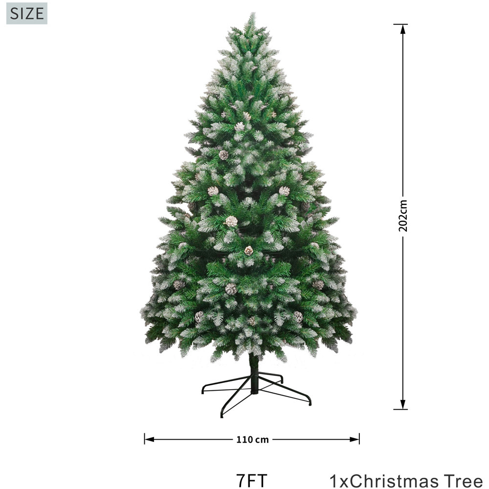 Abrihome Snow Flocked Artificial Christmas Tree with Pine Cones 7ft Image 9
