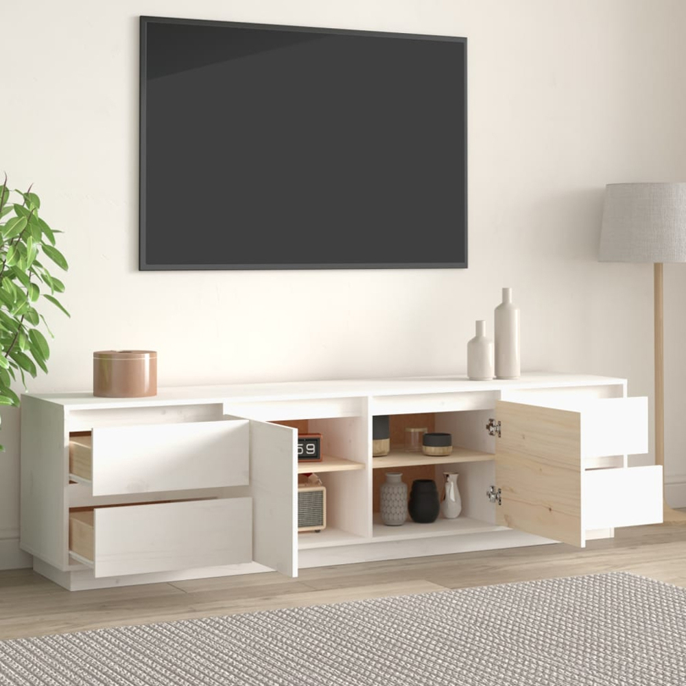 vidaXL 2 Door 4 Drawer White Solid Pine Wood TV Cabinet Image 1