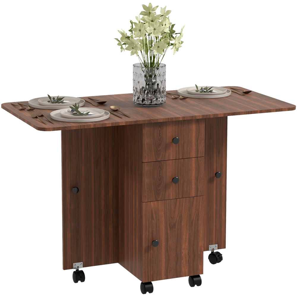 HOMCOM 6 Seater Distressed Brown Drop Leaf Dining Table Image 2