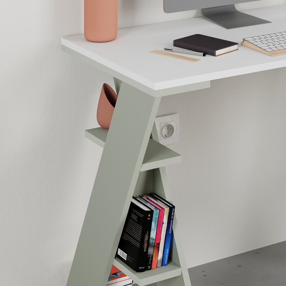Decortie Papillon 6 Shelf Desk White and Ash Green Image 3