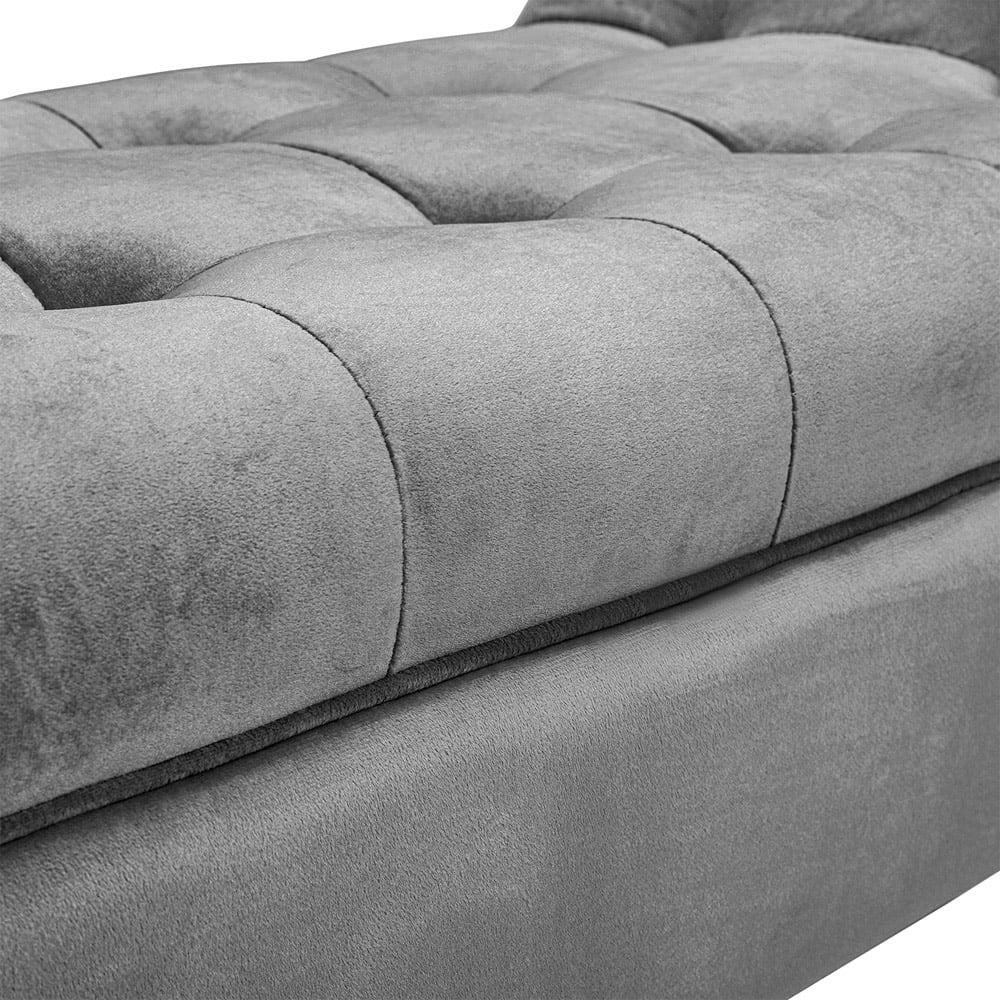 Living and Home Grey Modern Soft Velvet Buttoned Armed Bench Image 5