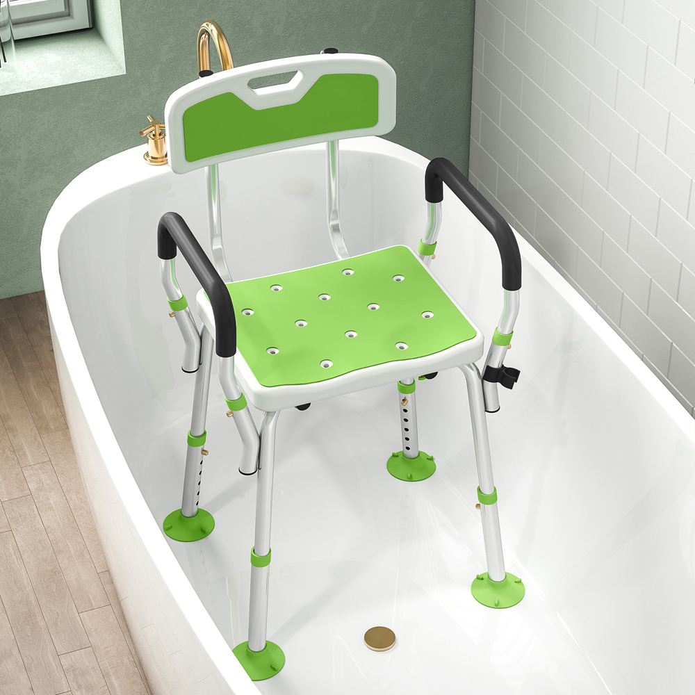 HOMCOM Green Aluminium Height Adjustable Padded Shower Stool Image 3