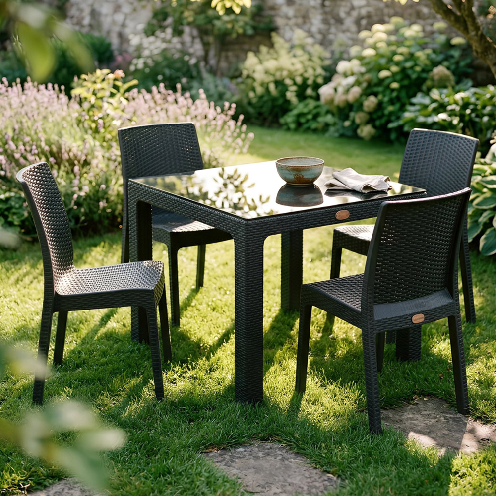 Harbour Housewares Noble 4 Seater Square Rattan Effect Patio Dining Set Anthracite Image 1