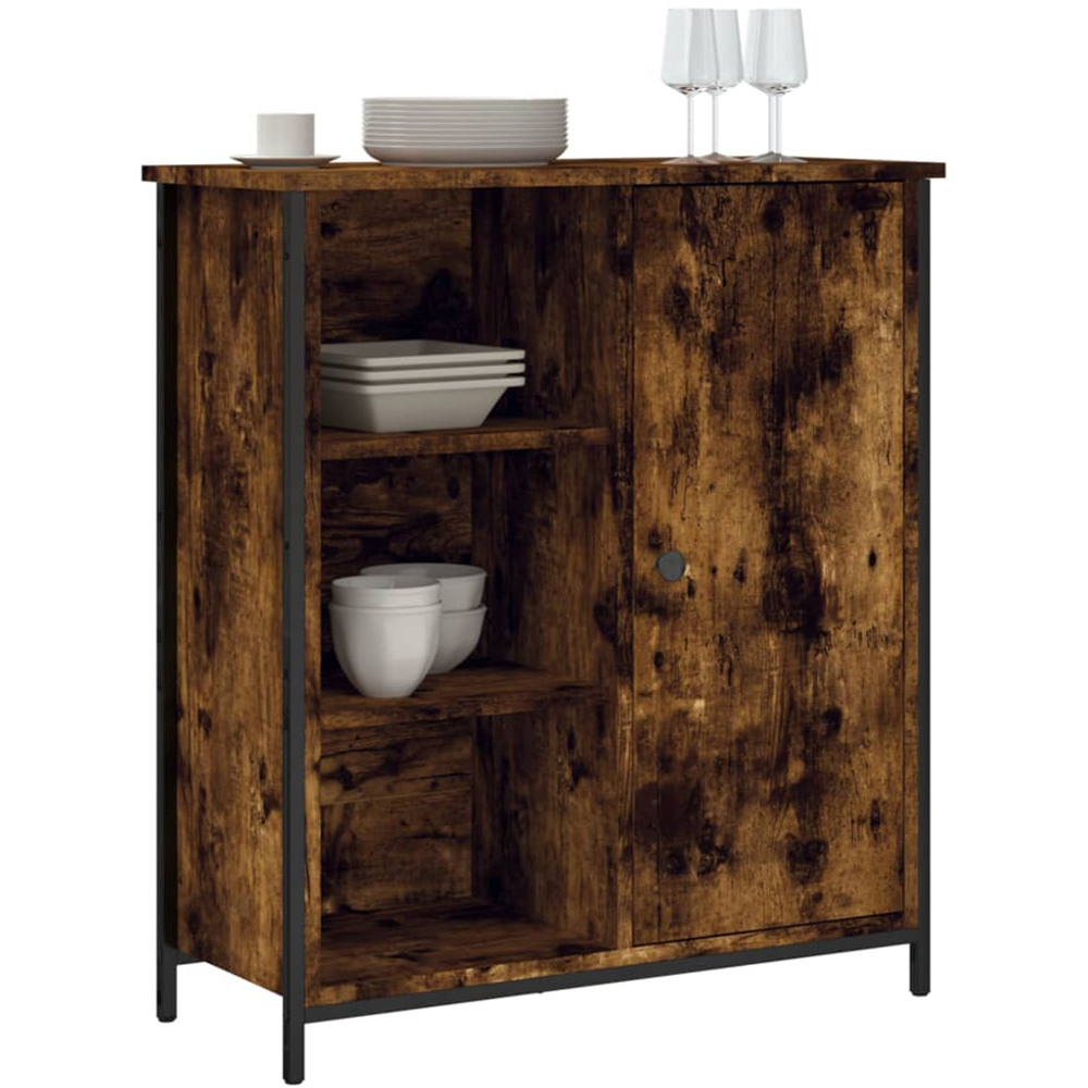 vidaXL Single Door 3 Shelf Smoked Oak Sideboard Image 3