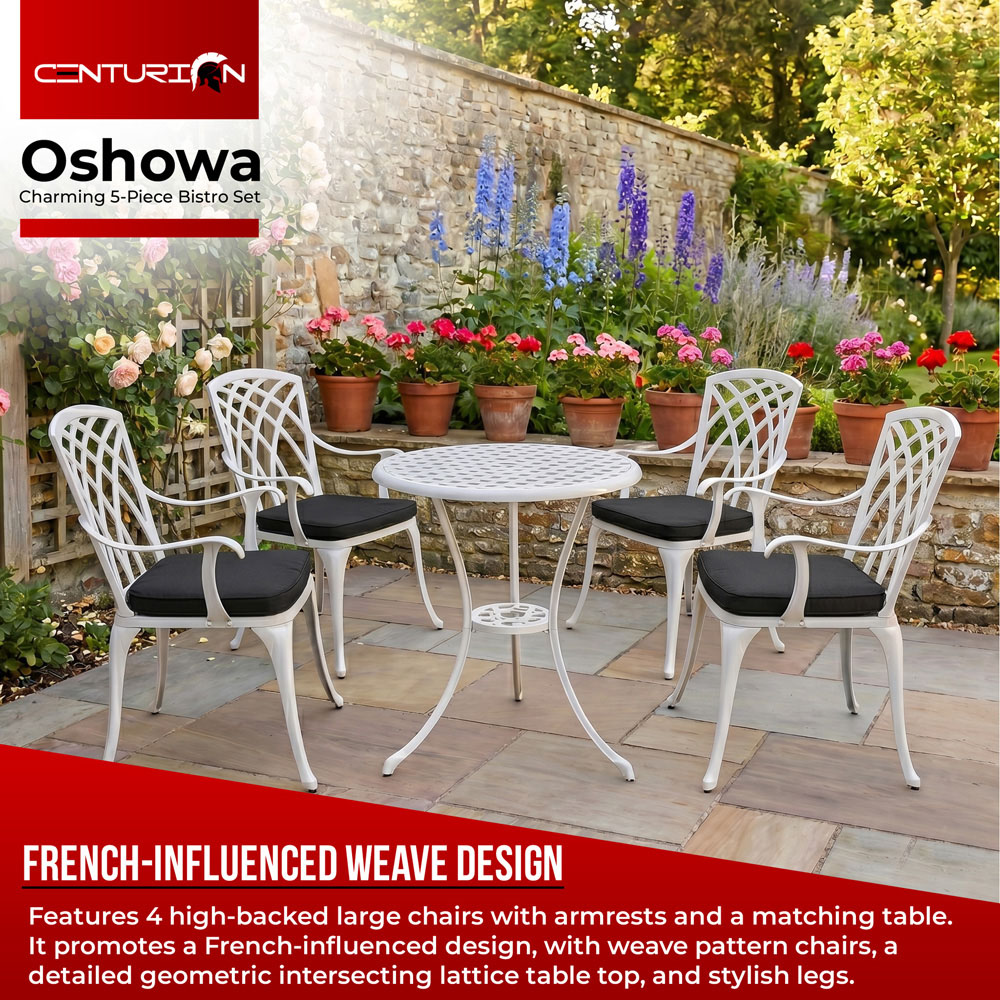 Centurion Oshowa 4 Seater White and Black Cast Aluminium Garden Bistro Set with Cushions Image 3